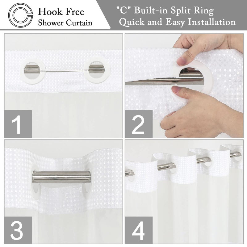 Gibelle No Hook Waffle Weave Shower Curtain with Snap-in Fabric Liner Set for Bathroom  Hotel Style with Mesh Top Window  Waterproof & Washable  White  72x74 - Image 4